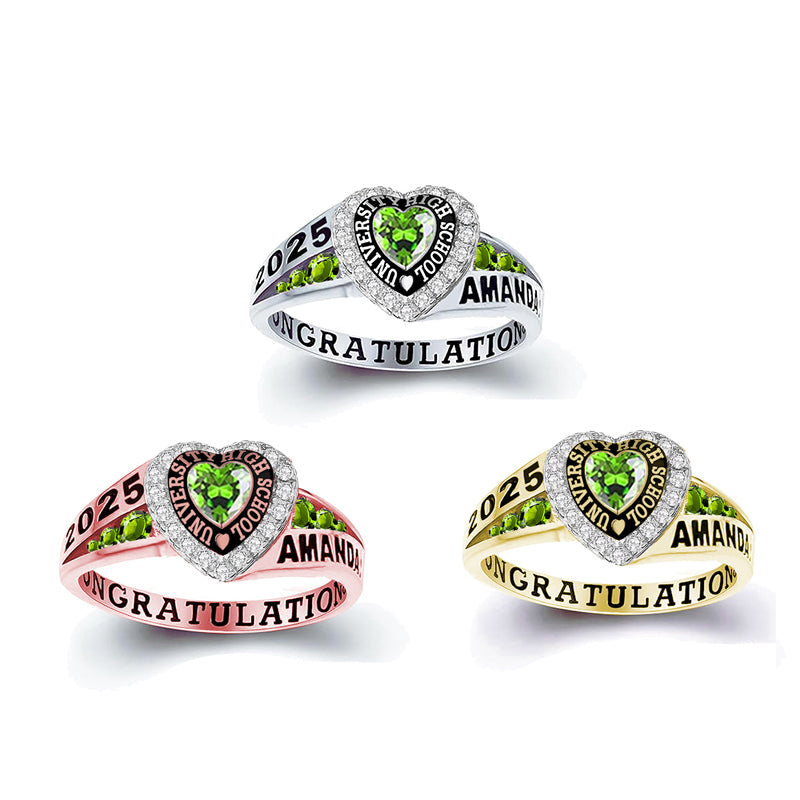 Sterling Silver Personalized Birthstone Engraved Class Rings for Women, College Senior High School Ring