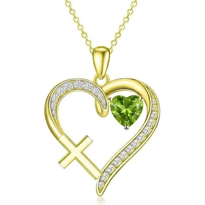 14K Gold  Plated 12 Months Birthstone  Heart Cross Pendant Necklace  for Women