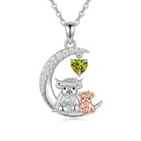 Sterling Silver Round Heart Birthstone Highland Cow Pendant Necklace Fluffy Cow Jewelry Gifts Birthday Christmas