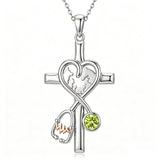 14K Gold Plated  Birthstone Stethoscope Cross Necklace Graduation Gifts for Women RN