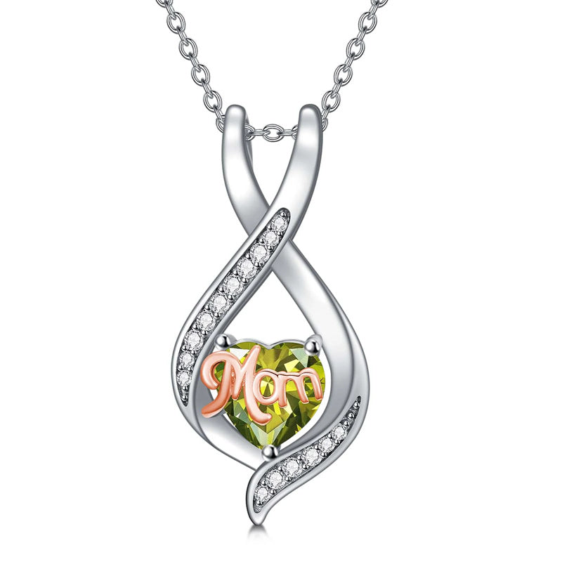 Sterling Silver Birthstone Mom Pendant Necklace Gift for Mother