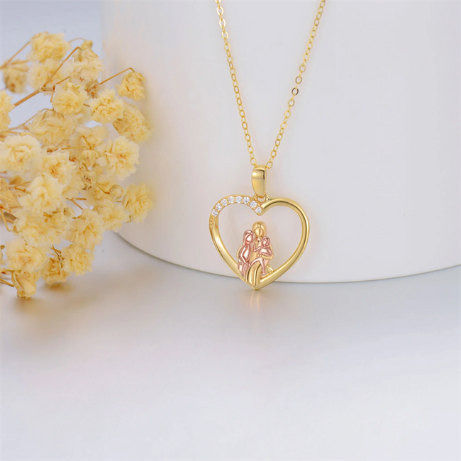 14K Solid Gold Mother Daughter Necklace for Women Mom Jewelry Mothers Day Christmas Gift for Her Mom