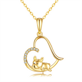 14K Gold Zircon Round Dog Pendant Necklace Charm Pendants Jewelry for Women
