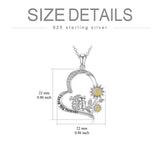 Sterling Silver Cubic Zirconia Hedgehog Sunflower Heart Necklace with Engraveds I Love You Forever