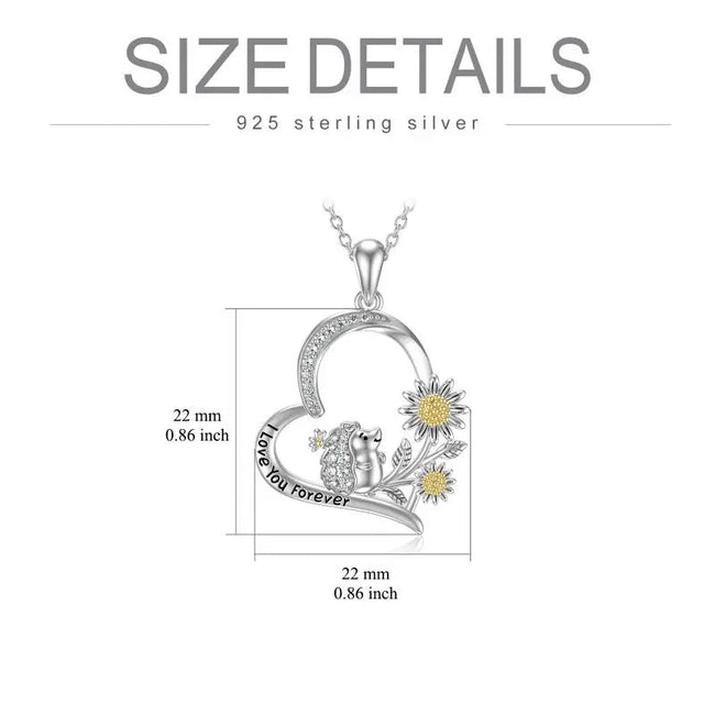 925 Sterling Silver Hedgehog Sunflower Heart Necklace Cubic Zirconia I Love You Forever