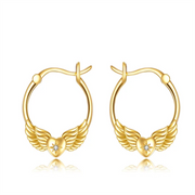 14K Yellow Gold Angel Wings Small Hoop Earrings Jewelry Gifts