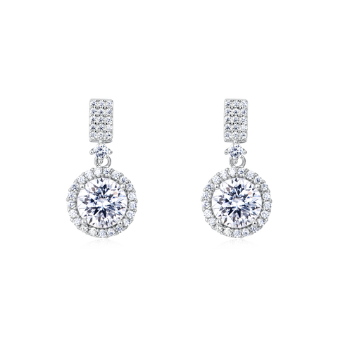 925 Sterling Silver Elegant Moissanite Drop Earrings With Sparkling Cubic Zirconia In Silver Plated Setting