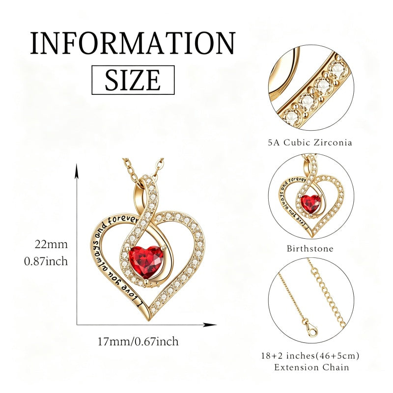 14K Gold Plated Love Heart Birthstone Necklace for Women