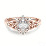 Sterling Silver 10K 14K 18K Gold  Personalized Engraved Moissanite Celtic Knot Wedding Engagement Ring