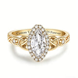 Sterling Silver 10K 14K 18K Gold  Personalized Engraved Moissanite Celtic Knot Wedding Engagement Ring