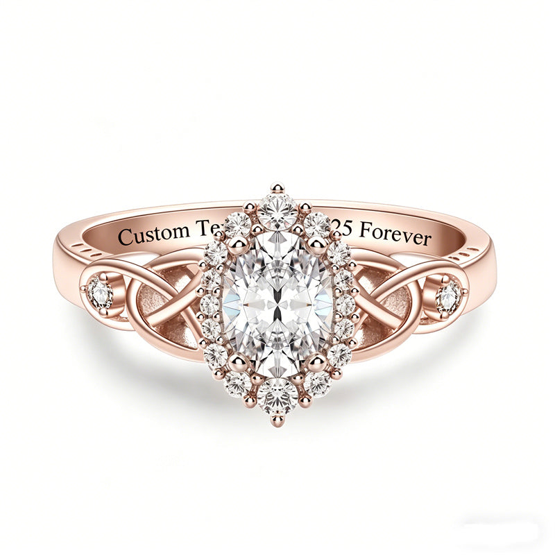 Sterling Silver 10K 14K 18K Gold  Personalized Engraved Moissanite Celtic Knot Wedding Engagement Ring