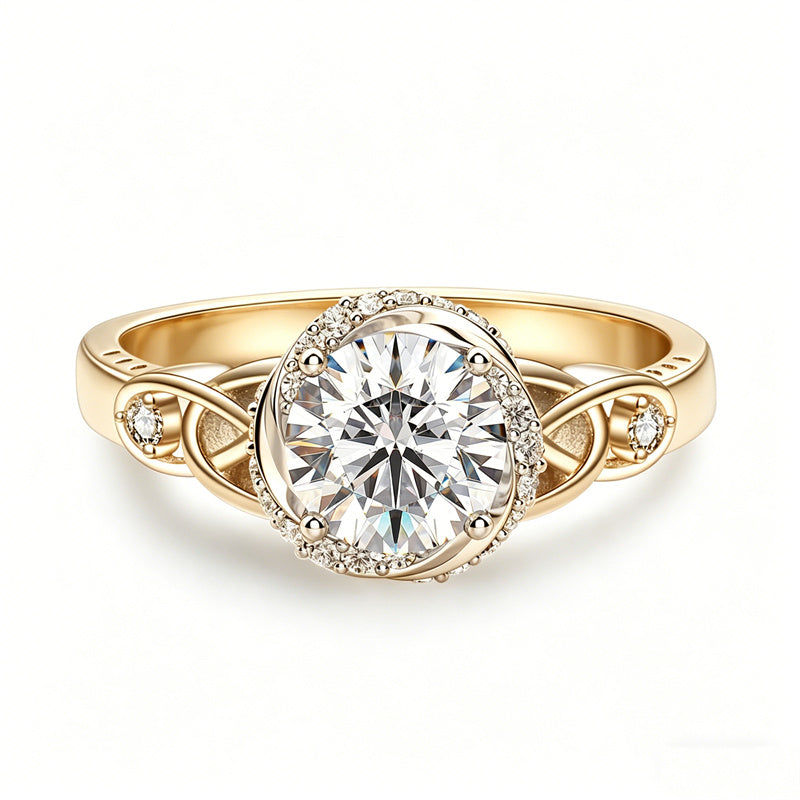 Sterling Silver 10K 14K 18K Gold  Personalized Engraved Moissanite Celtic Knot Wedding Engagement Ring