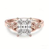 Sterling Silver 10K 14K 18K Gold  Personalized Engraved Moissanite Celtic Knot Wedding Engagement Ring