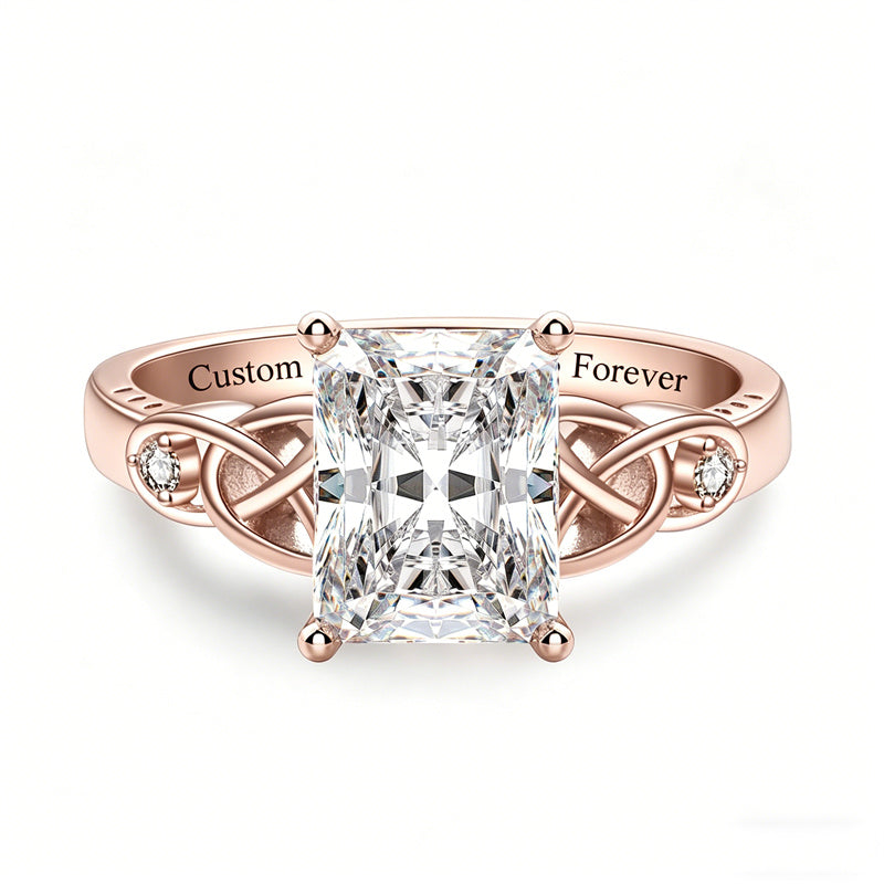 Sterling Silver 10K 14K 18K Gold  Personalized Engraved Moissanite Celtic Knot Wedding Engagement Ring