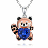 Sterling Silver Birthstone Red Panda Pendant Necklace for Women Birthstone Christmas Birthday  Gifts