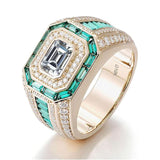 Sterling Silver 10K 14K 18K Gold Emerald Cut Gemstone Engagement Ring Wedding Anniversary Ring for Men