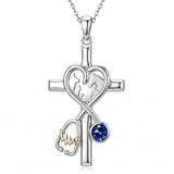 14K Gold Plated  Birthstone Stethoscope Cross Necklace Graduation Gifts for Women RN