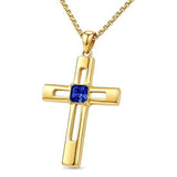 14K Gold Plated Birthstone Cross Pendant Necklace for Women  Anniversary Christmas Birthday Gift
