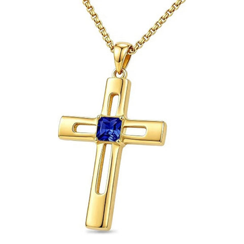 14K Gold Plated Birthstone Cross Pendant Necklace for Women  Anniversary Christmas Birthday Gift