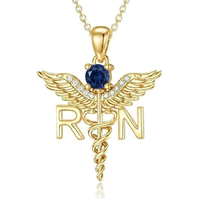 14K Gold  Plated Nurse Caduceus Necklace for Women  RN Registered Graduation Gift