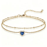 Sterling Silver Birthstone Double Layer Anklet for Beach Weddings, Summer Vacations & Pool Parties