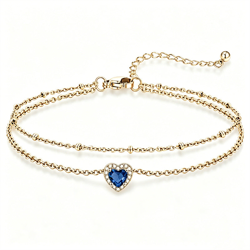 Sterling Silver Birthstone Double Layer Anklet for Beach Weddings, Summer Vacations & Pool Parties