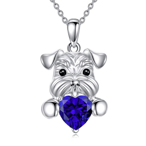 Sterling Silver Birthstone Schnauzer Pendant  Necklace