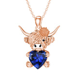 14K Gold Heart Birthstone Highland Cow Pendant Necklace