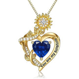 10K 14K 18K Gold  12 Months Birthstones Sunflower Pendant Necklace Engraved with You are My Sunshine