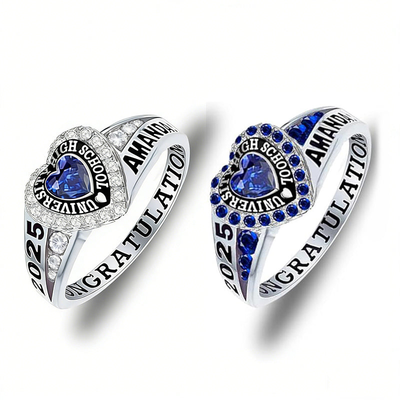 Sterling Silver Personalized Birthstone Engraved Class Rings for Women ...