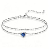 Sterling Silver Birthstone Double Layer Anklet for Beach Weddings, Summer Vacations & Pool Parties