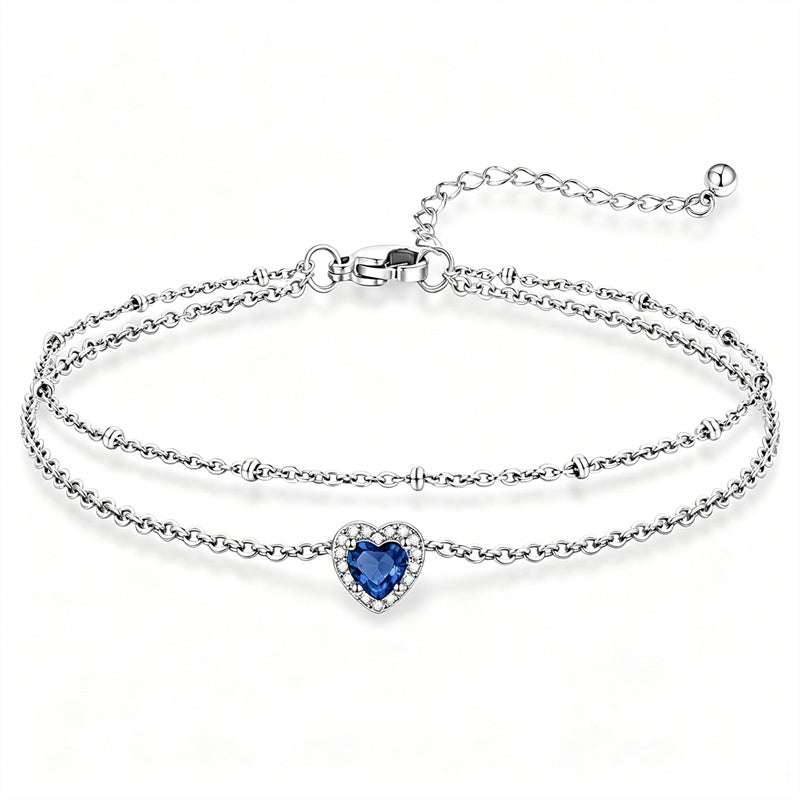 Sterling Silver Birthstone Double Layer Anklet for Beach Weddings, Summer Vacations & Pool Parties