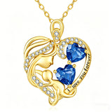 10K 14K 18K Gold Double Birthstone Heart Mother Son/Daughter Pendant Necklace for Mom