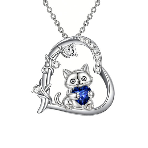 Sterling Silver Birthstone  Cat Pendant Necklace for Women