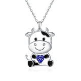 Birthstone Cow Necklace 925 Sterling Silver Pendant Necklace Cows Gifts for Women Sister Daughter