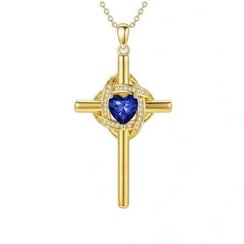 10K 14K 18K Gold Birthstone Cross Pendant Necklace Christian Jewelry