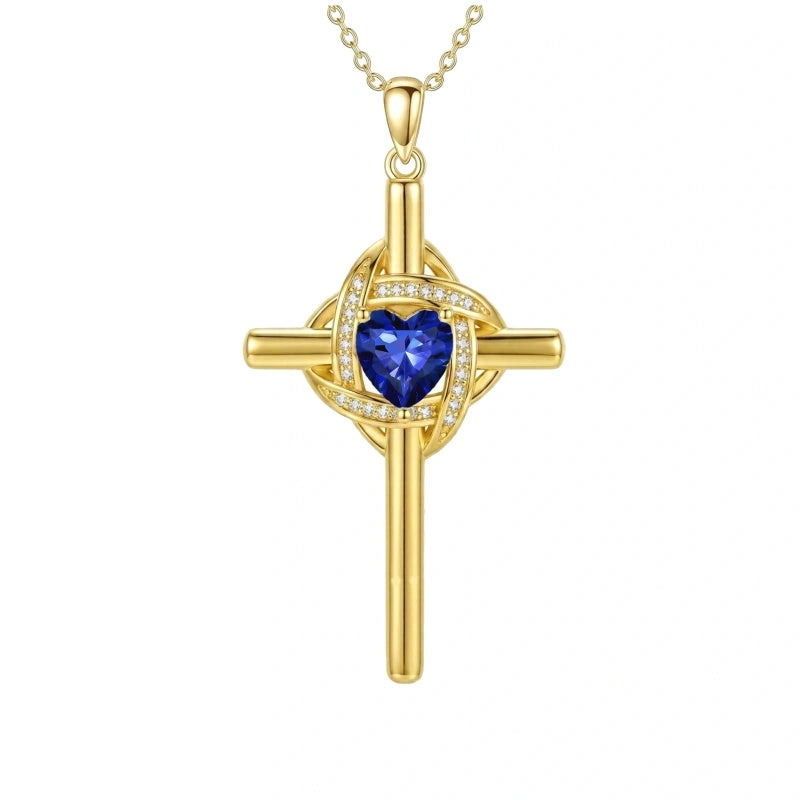 10K 14K 18K Gold Birthstone Cross Pendant Necklace Christian Jewelry