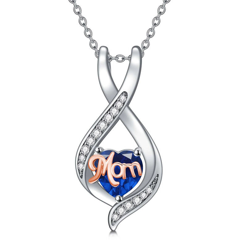 Sterling Silver Birthstone Mom Pendant Necklace Gift for Mother