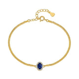 14K Gold Plated Halo Oval Birthstone Cuban Chain Bracelets for Her