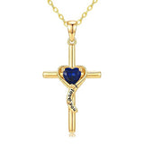14K Gold Plated Dainty Heart Birthstone Pendant Cross Necklace for Women Religious Gift