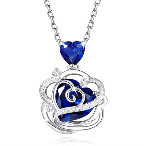 Sterling Silver Thornless Pulse Heart Birthstone  Rose Pendant Necklace