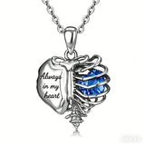 Sterling Silver Black Heart Skeleton Necklace With Engraved