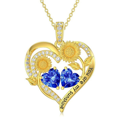 Double Birthstone Necklace 14K Gold Plated You Are My Sunshine Sunflower Necklace Heart Pendant Necklace