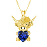 14K Gold Heart Birthstone Highland Cow Pendant Necklace