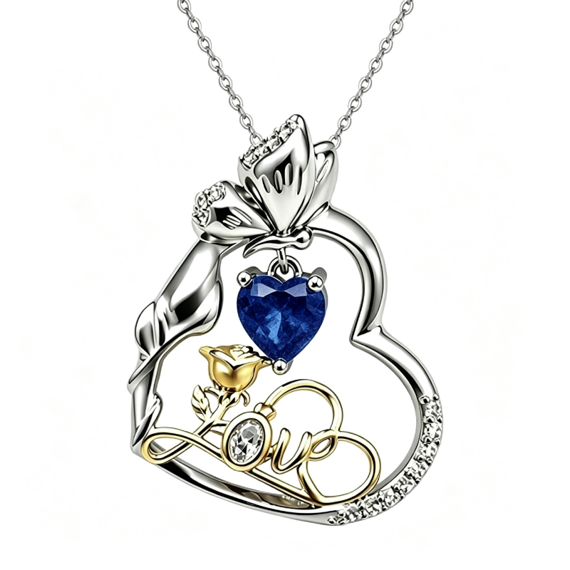 14K Gold Plated Birthstone Love Rose Pendant Necklace Anniversary Christmas Birthday Jewelry Gifts for Women
