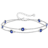 Sterling Silver Round Birthstone Double Layer Anklet