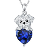 Dog Pendant Necklace with Synthetic Birthstone Silver Dog Necklace Gift for Women Girl