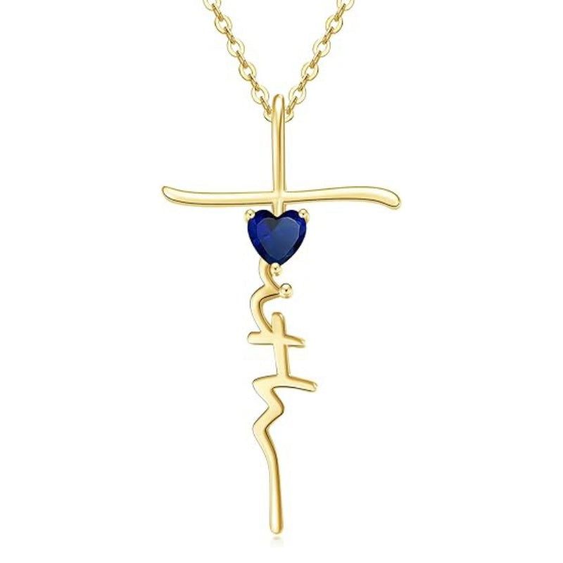 Cross Faith Heart 14K Gold Plated  Birthstone Necklaces for Women