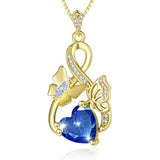 Heart Birthstone 14K  Gold Plated Butterfly Pendant Necklace for Women
