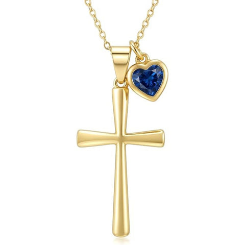 14K Gold  Plated Birthstone Cross Faith Necklace for Women